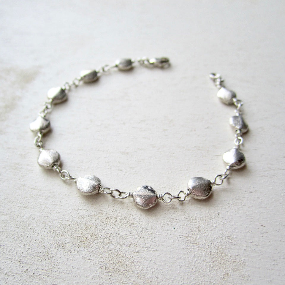 Brushed Silver Bead Bracelet – Sterling Silver