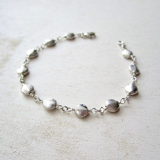 Brushed Silver Bead Bracelet – Sterling Silver