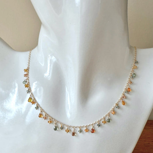 Multi-Color Sapphire ‘Confetti’ Necklace – Gold Fill