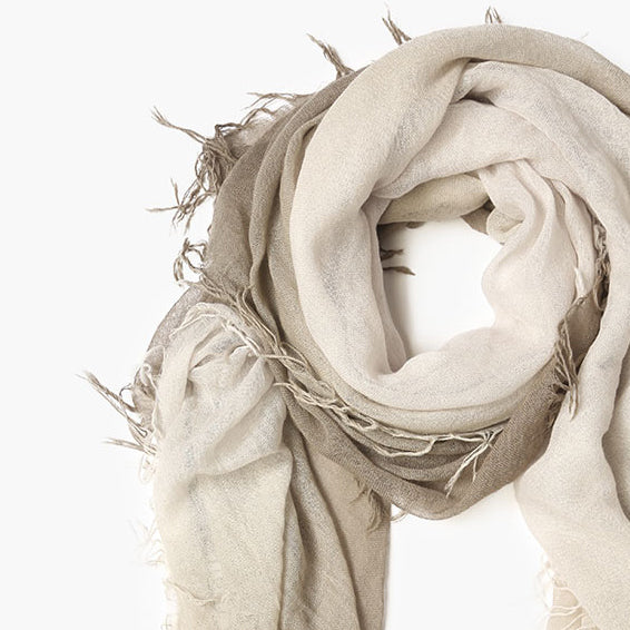 Silk/Cashmere Dip Dye Scarf - Walnut/Lunar Rock