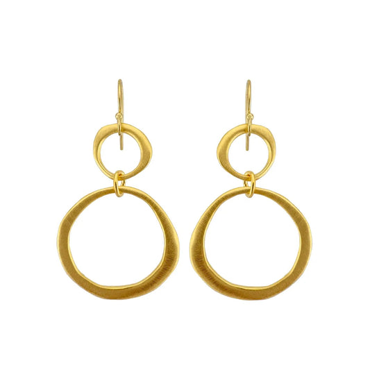 Double Circle Dangle Earrings - Gold Vermeil