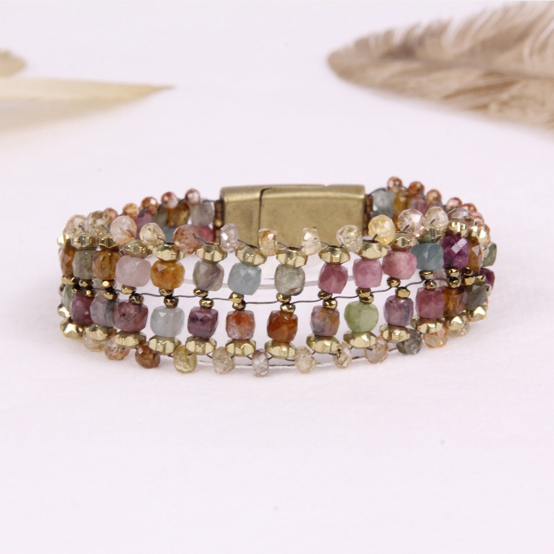 Multicolor Tourmaline, Zircon + Gold Hematite Gemstone Bracelet