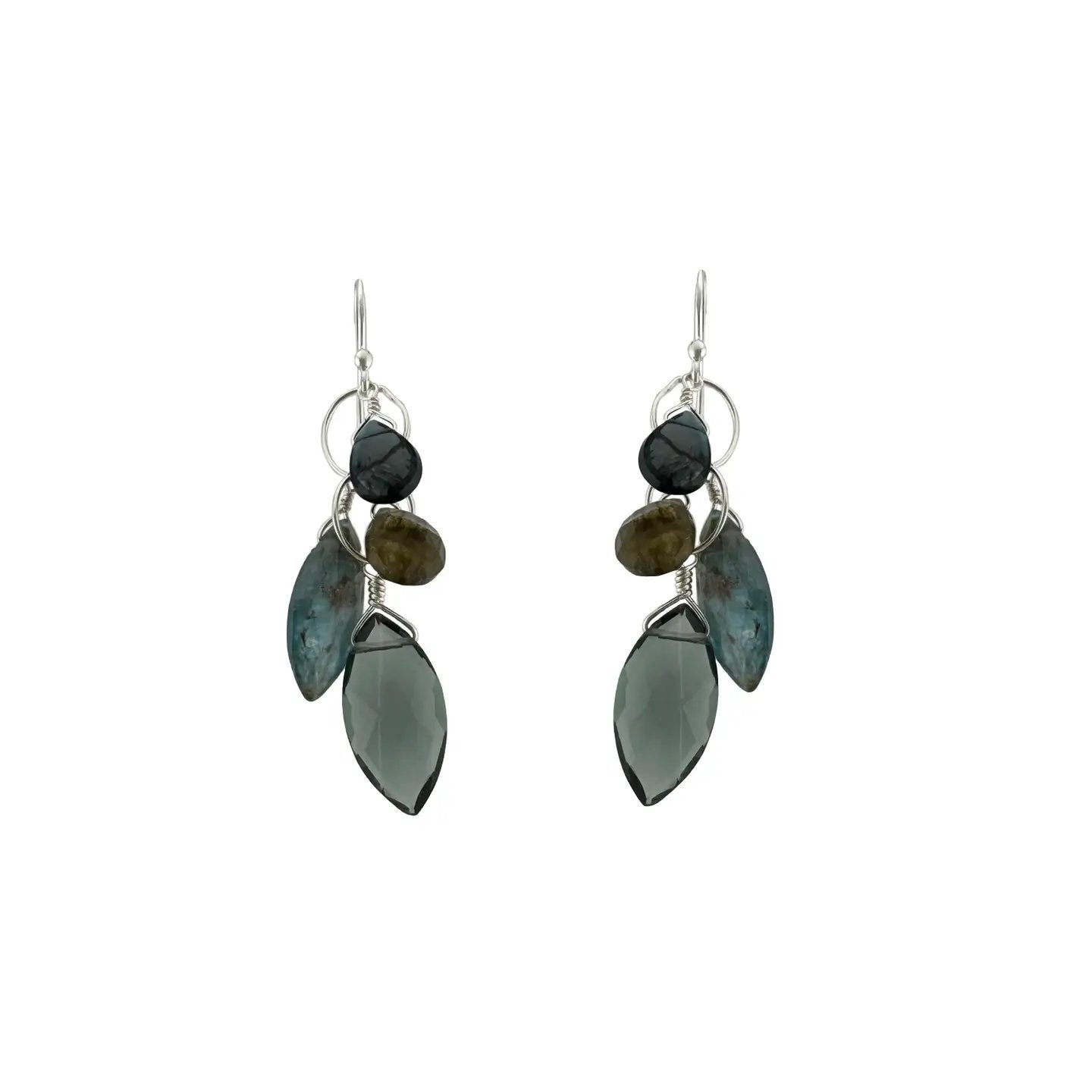 Labradorite, Kyanite + Blue Topaz Cluster Earrings - Sterling Silver