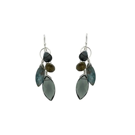 Labradorite, Kyanite + Blue Topaz Cluster Earrings - Sterling Silver