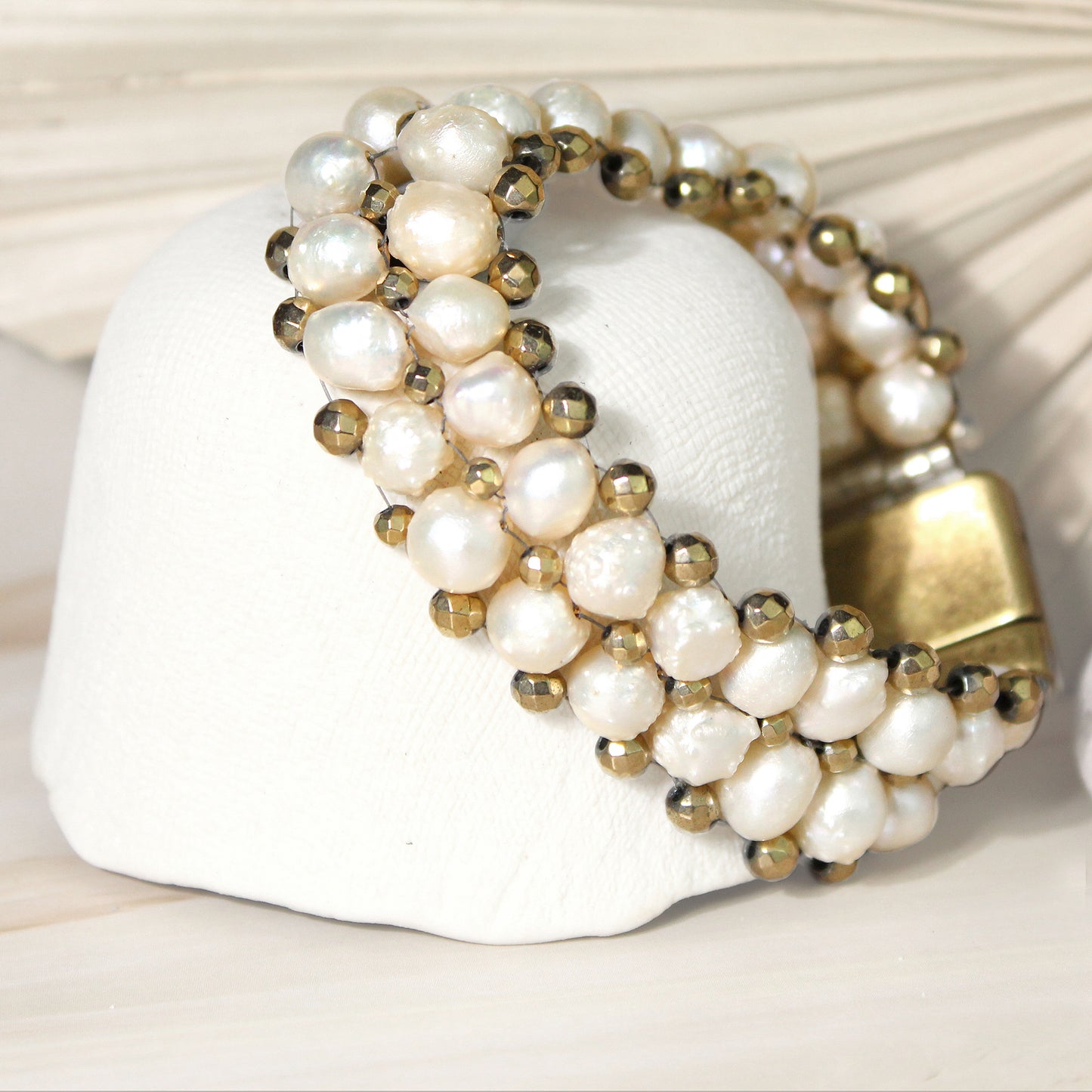 Baroque Pearl Bracelet with Gold Pyrite