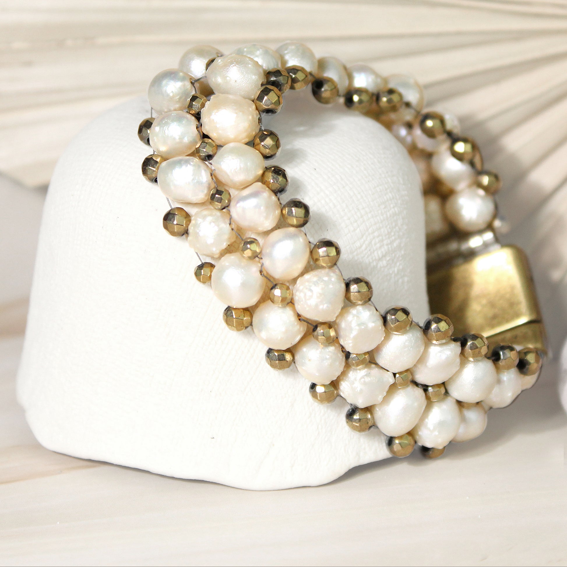 Baroque Pearl Bracelet with Gold Pyrite