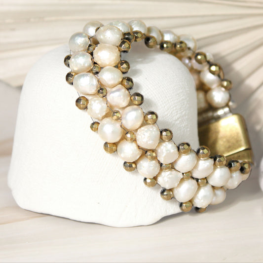 Baroque Pearl Bracelet with Gold Pyrite