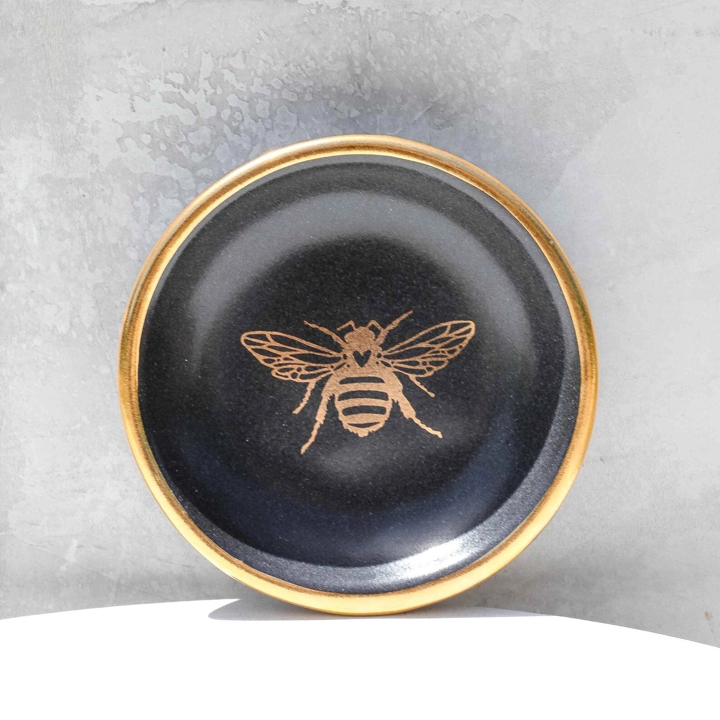 Handmade Porcelain Bee Ring Dish with 22k Gold Accents
