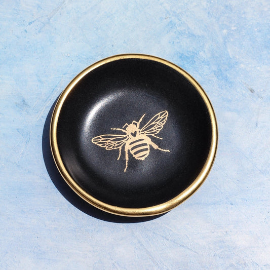 Handmade Porcelain Bee Ring Dish with 22k Gold Accents
