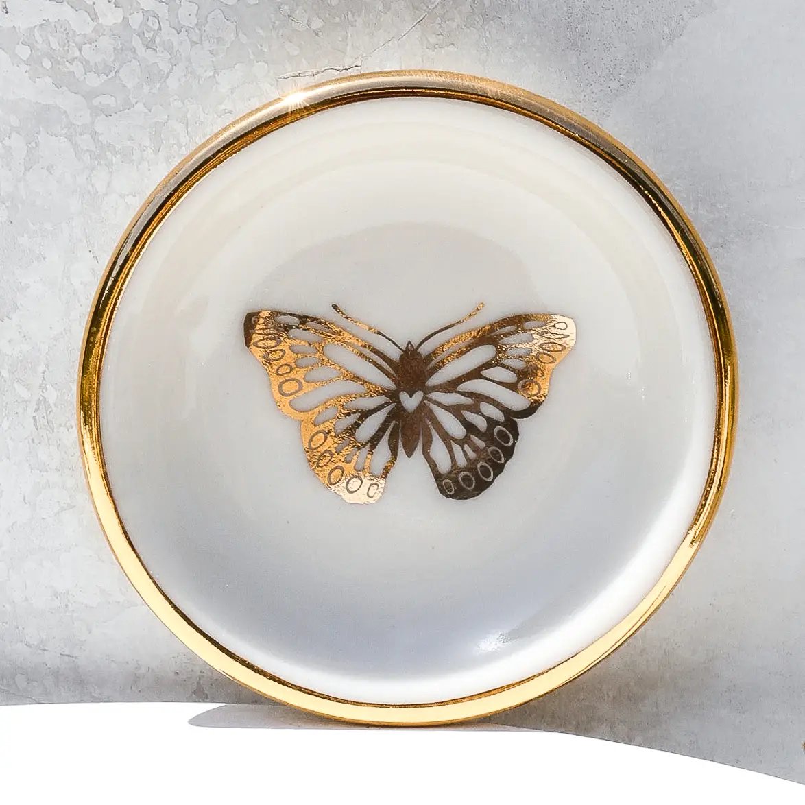 Handmade Porcelain Butterfly Ring Dish with 22k Gold Accents