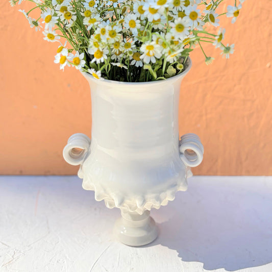 Footed Porcelain Urn – White