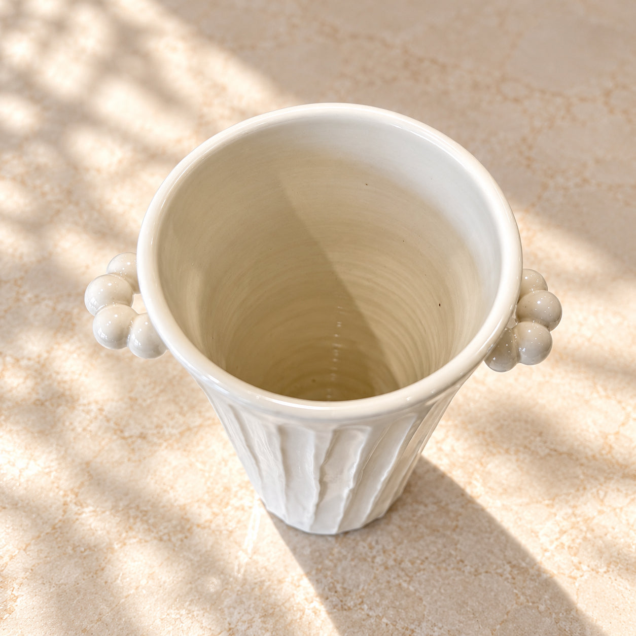 Fluted Porcelain Vase with Bubble Handles – Ivory White