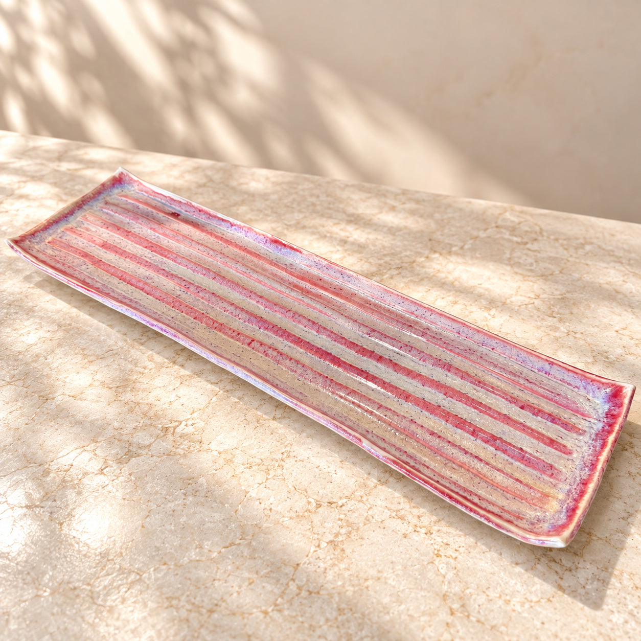 Long Ribbed Porcelain Serving Tray – Pink Opal