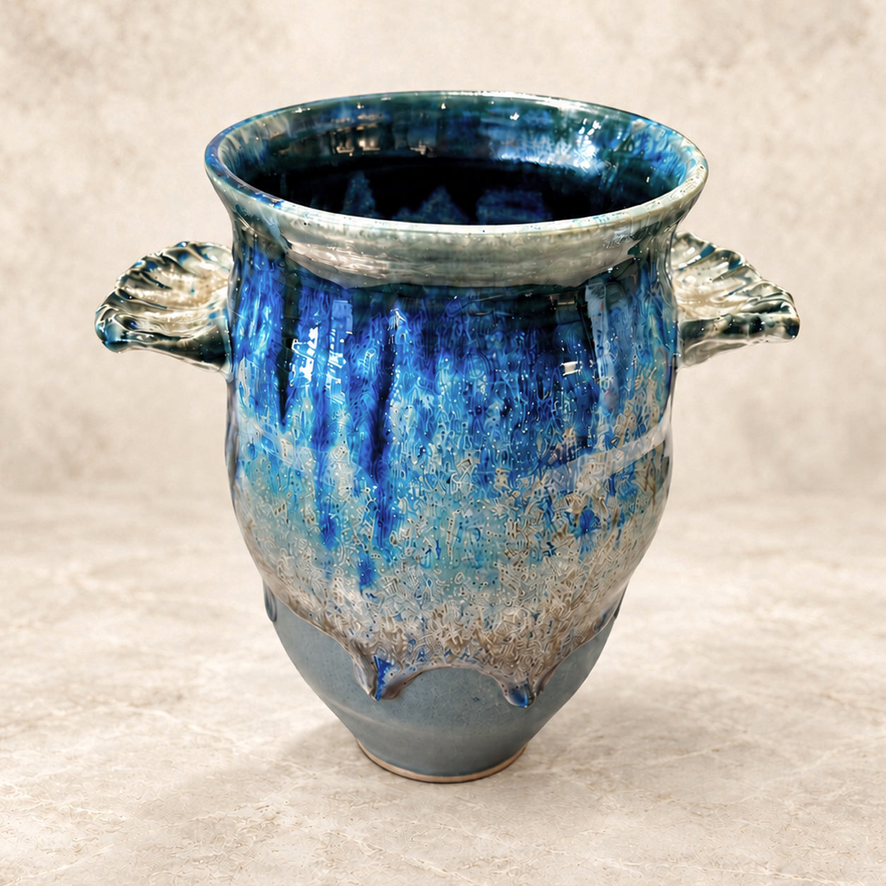 Porcelain Vase with Sculpted Handles – Coastal Tide