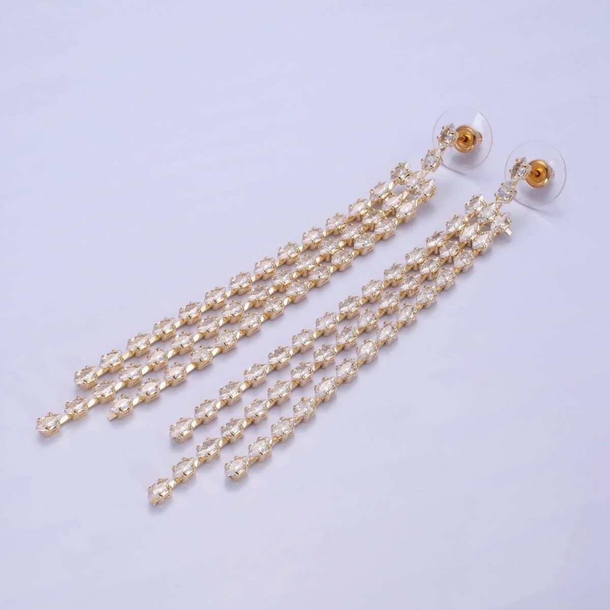 CZ Marquise Triple Lined Drop Stud Earrings (select material)