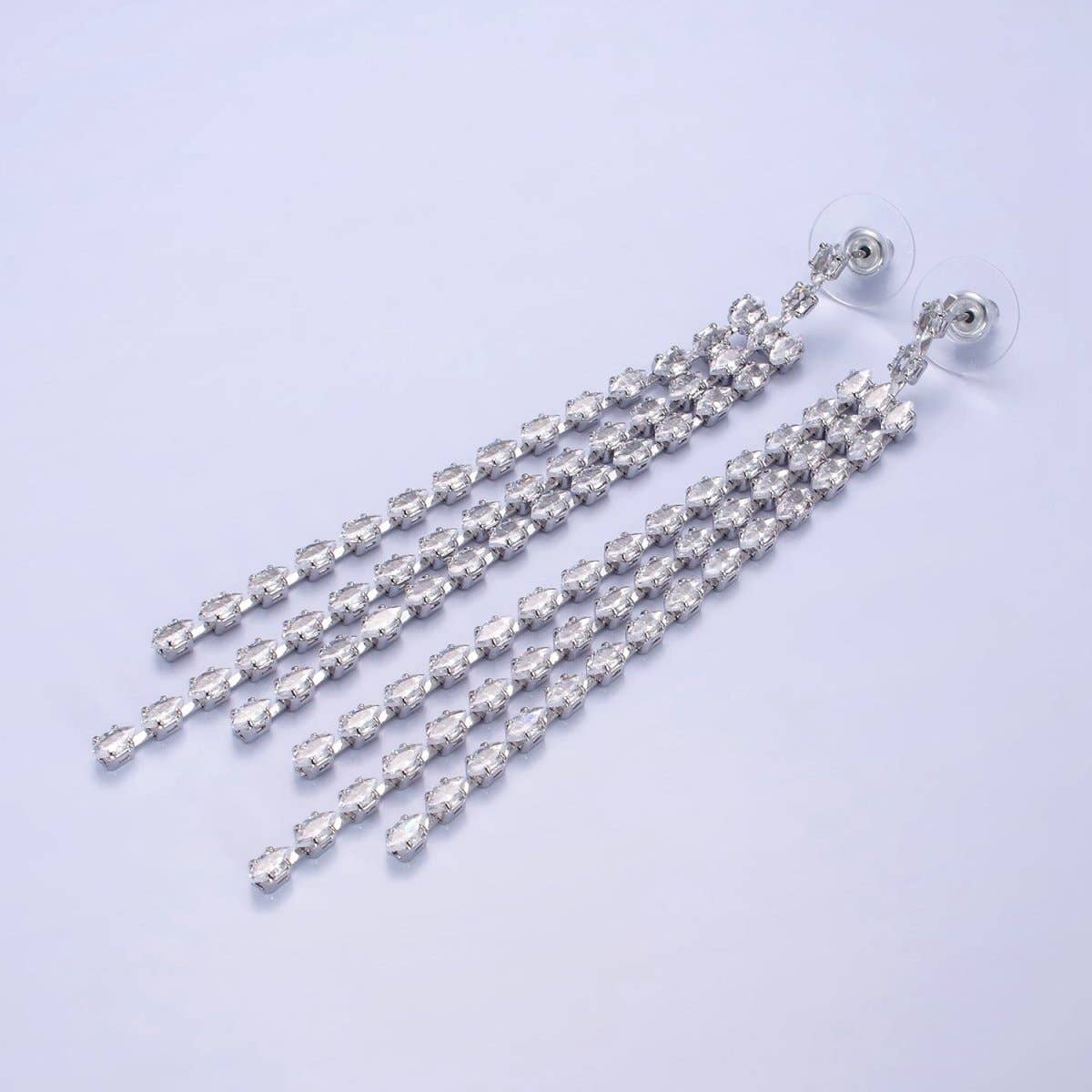 CZ Marquise Triple Lined Drop Stud Earrings (select material)