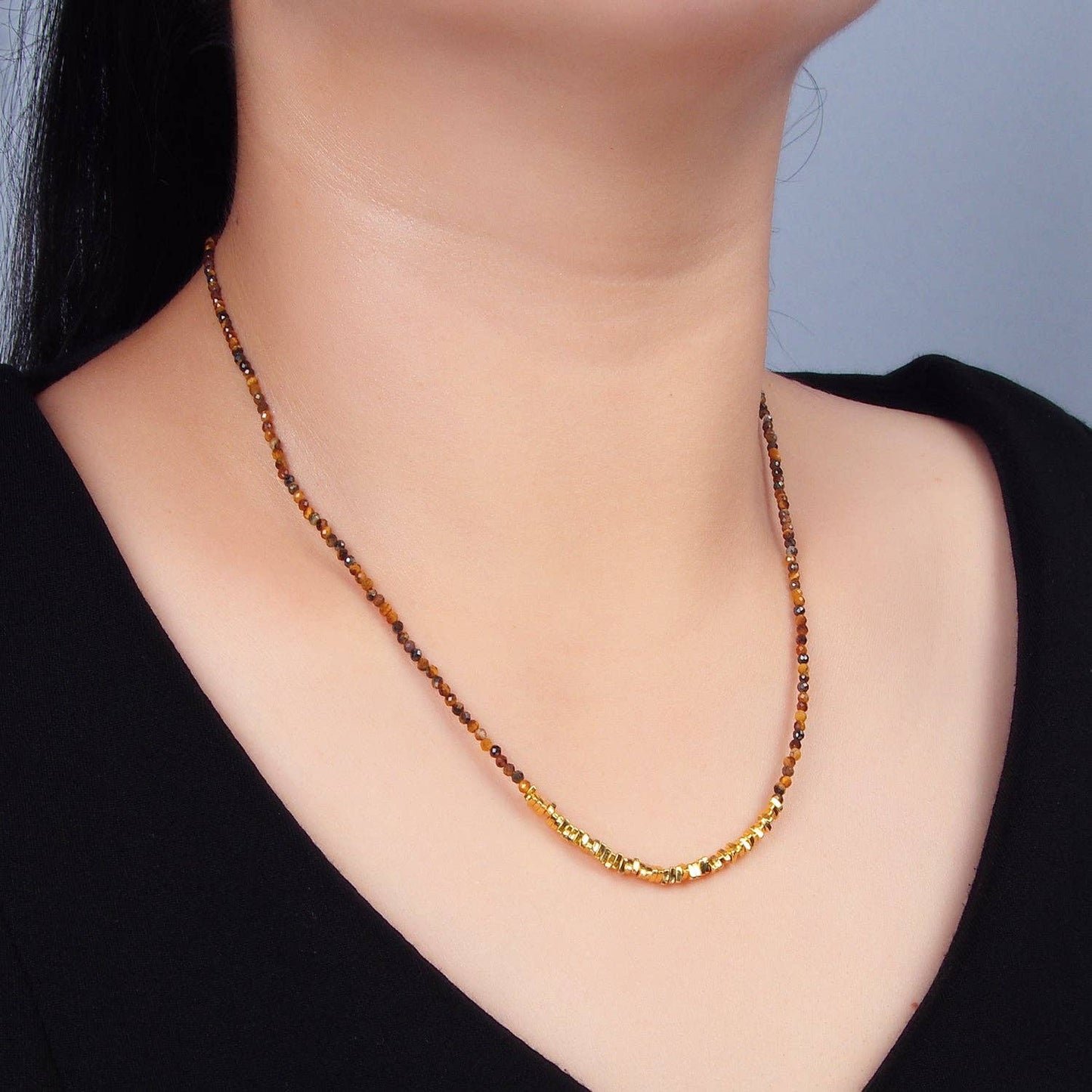 Multifaceted Tigers Eye Gemstone Bead Necklace