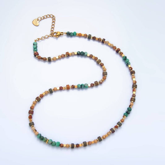Multifaceted Turquoise + Citrine Gemstone Bead Necklace