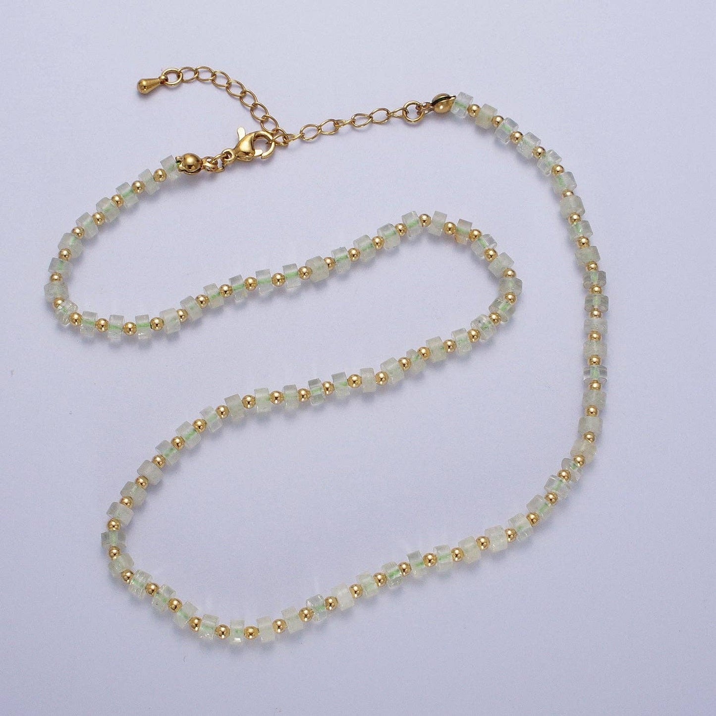 Green Prehnite Heishi Bead Gemstone Necklace