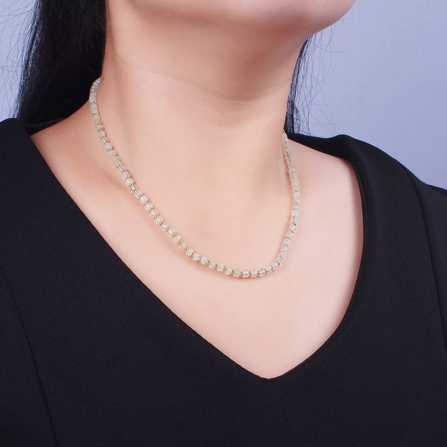 Green Prehnite Heishi Bead Gemstone Necklace