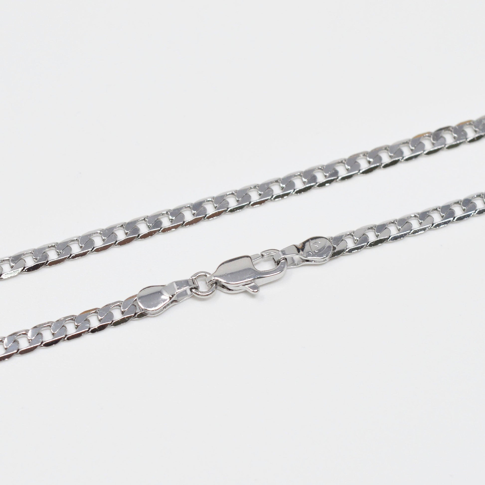 White Gold Filled 3mm Flat Curb Chain Necklace - 18"