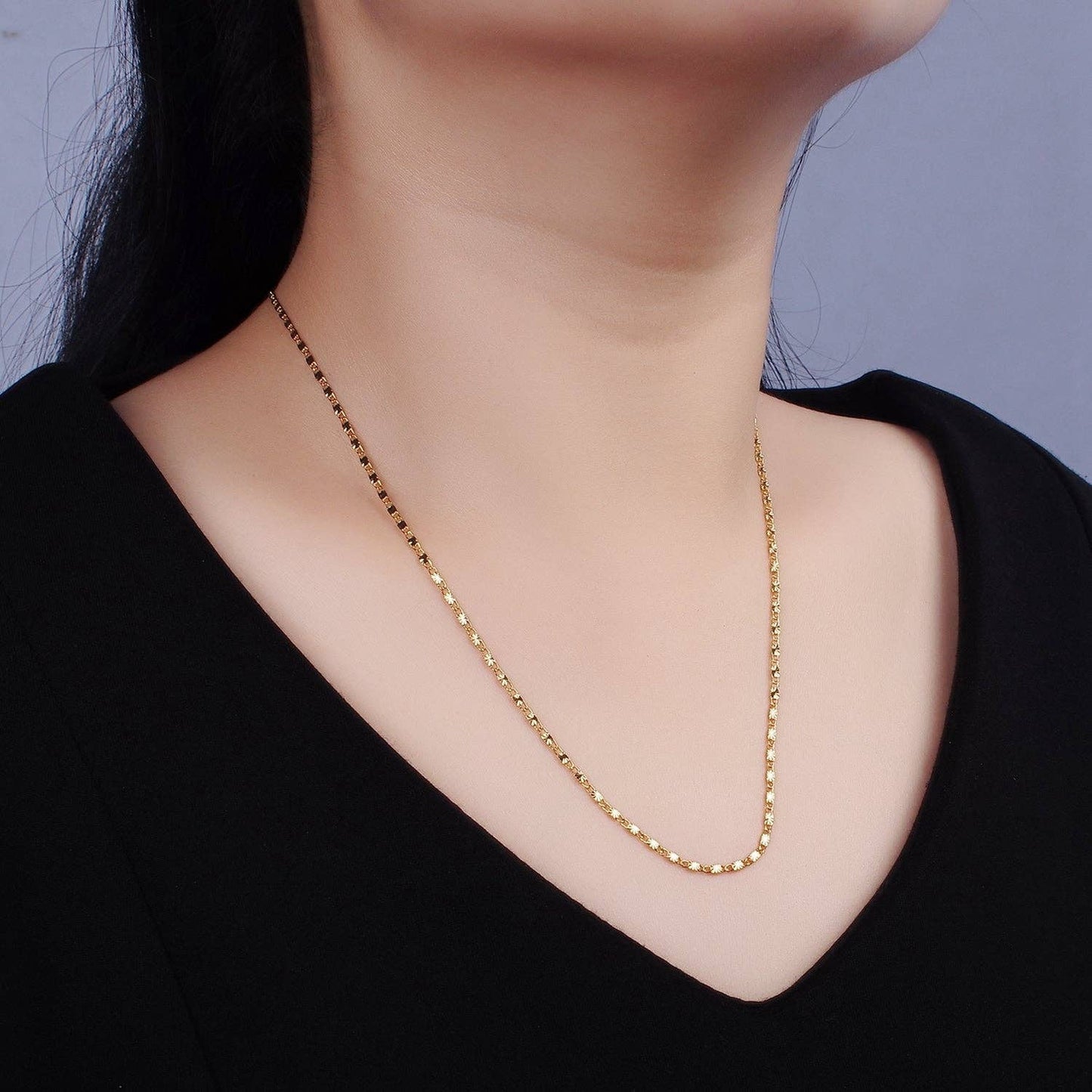 Gold Filled 1.5mm Sunburst Link Chain Necklace (select length)