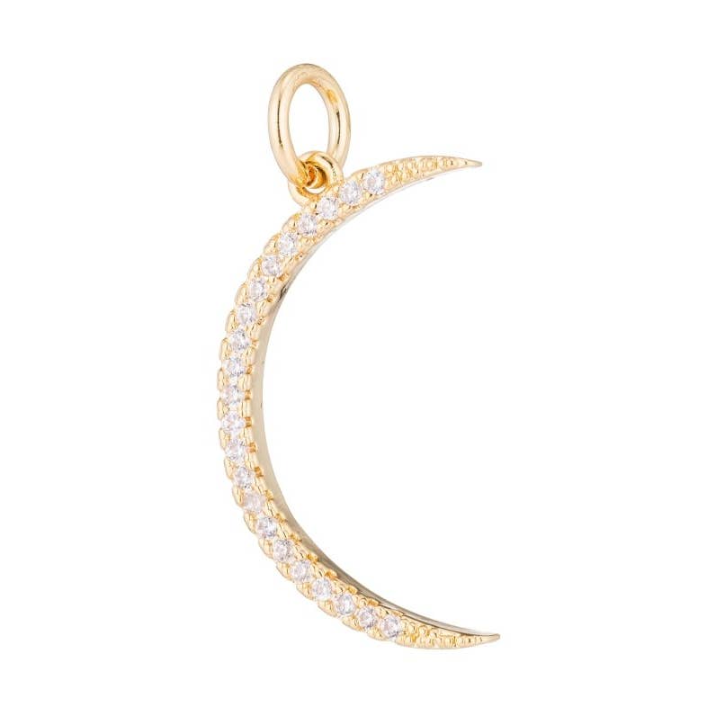 Crescent Moon Charm with Pavé CZs - Gold Filled