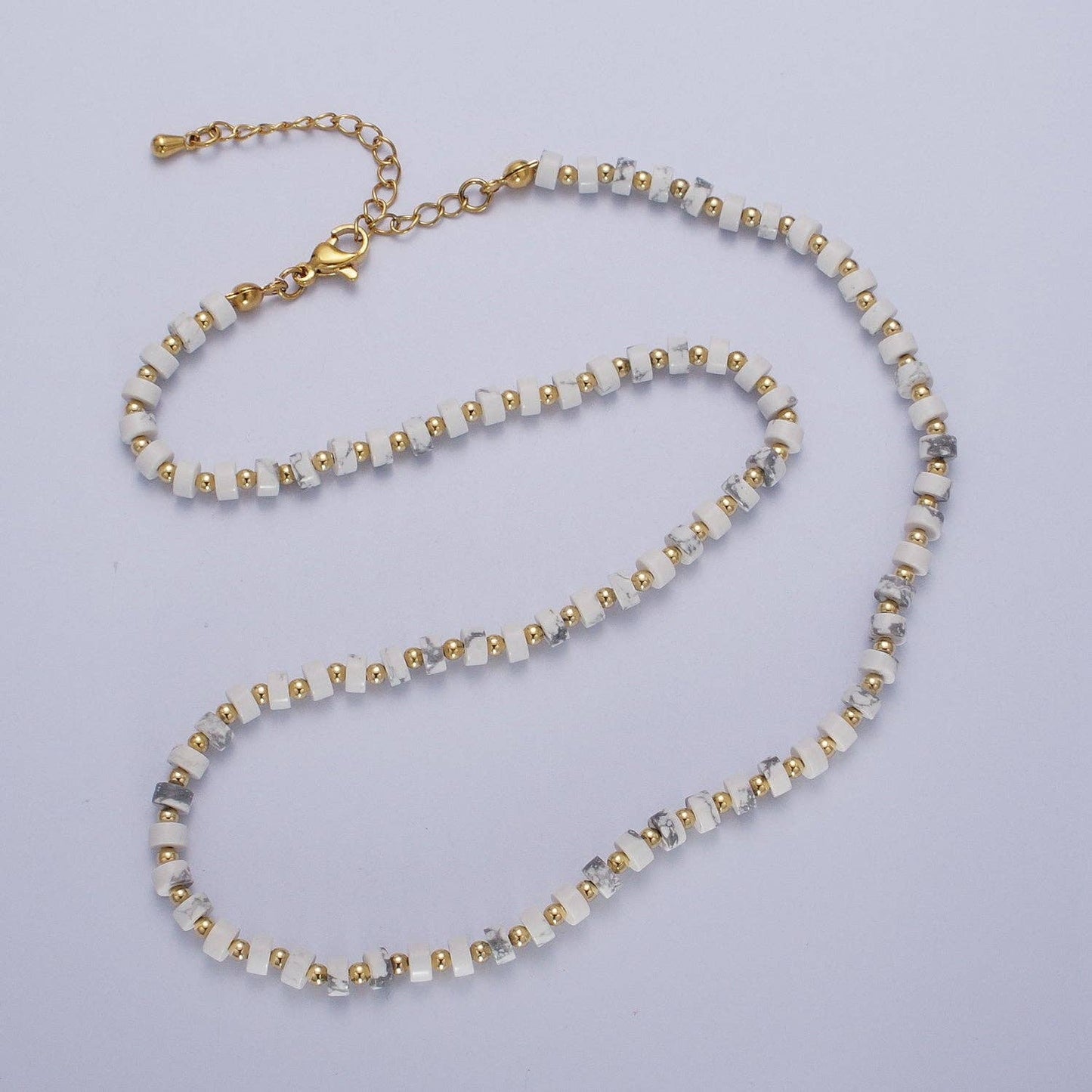 Howlite Rondelle Heishi Bead Gemstone Necklace