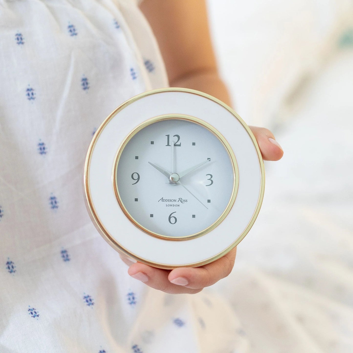 Enamel + Gold Alarm Clock - White