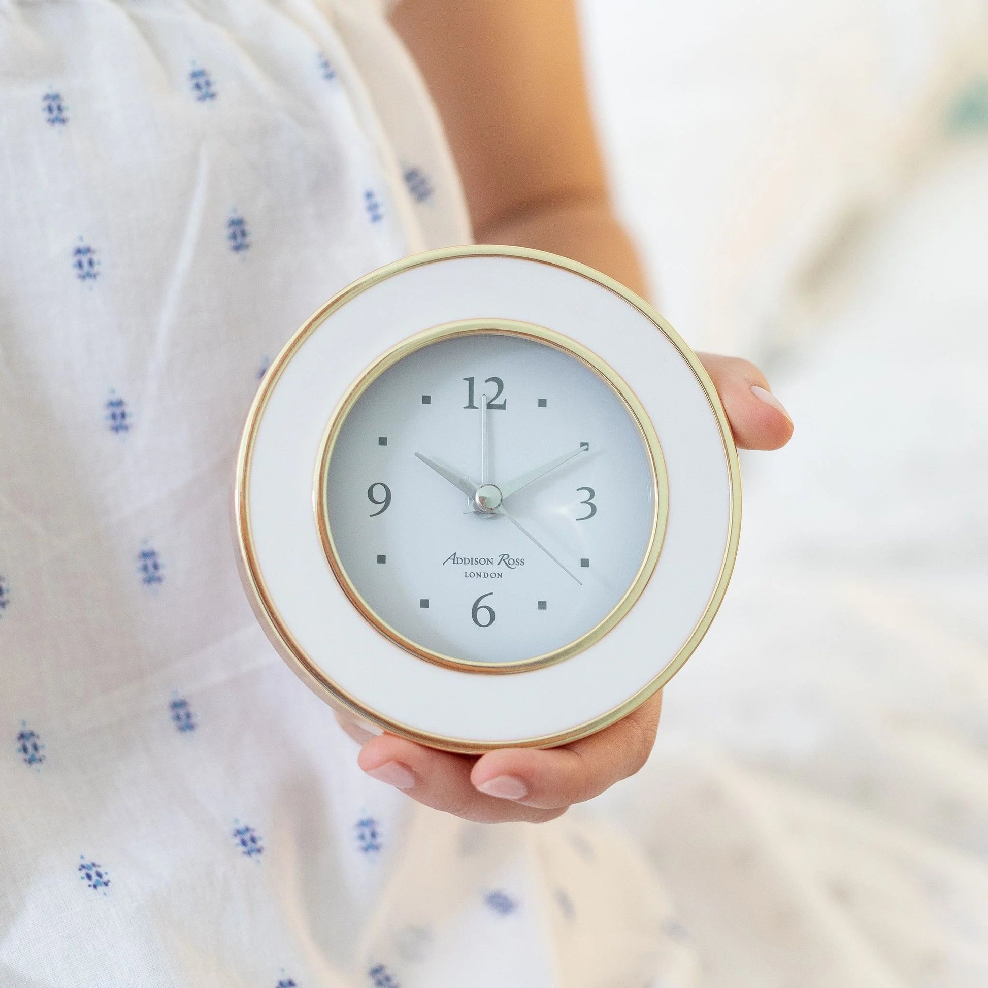 Enamel + Gold Alarm Clock - White