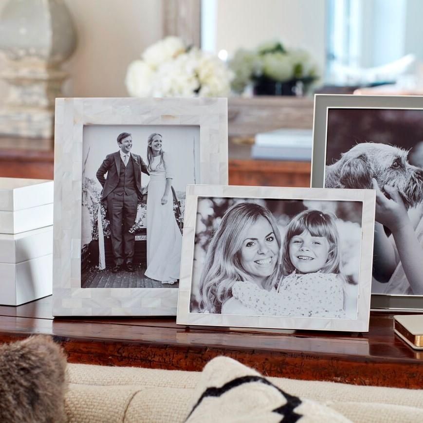 4x6 Mother of Pearl Checkerboard Picture Frame - White