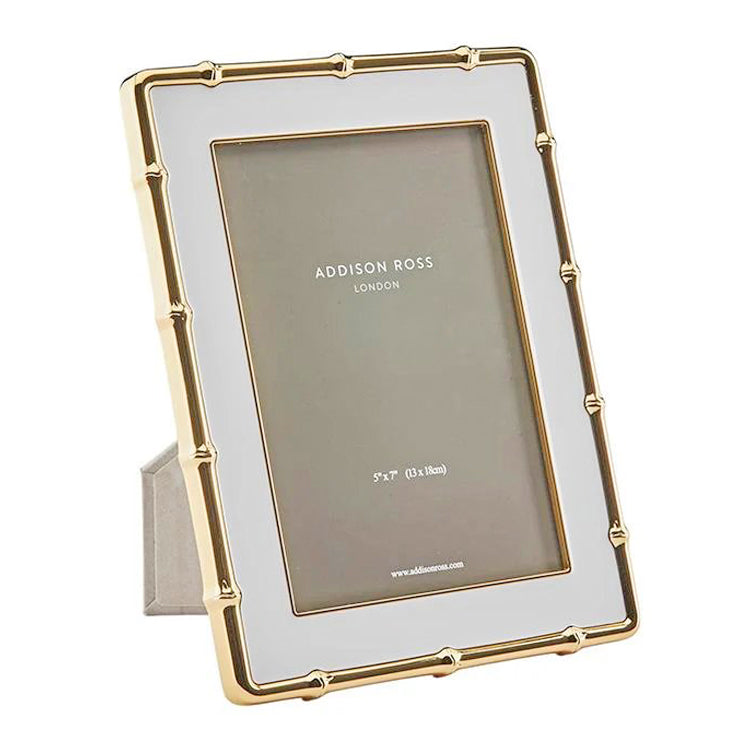 5x7 White Enamel + Gold Bamboo Picture Frame