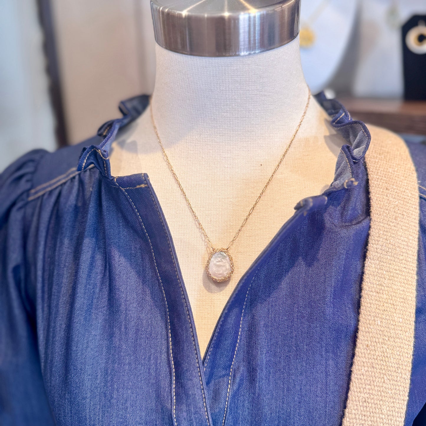 Hand-Crocheted Large Keshi Pearl ‘Kalani’ Necklace - Gold Filled