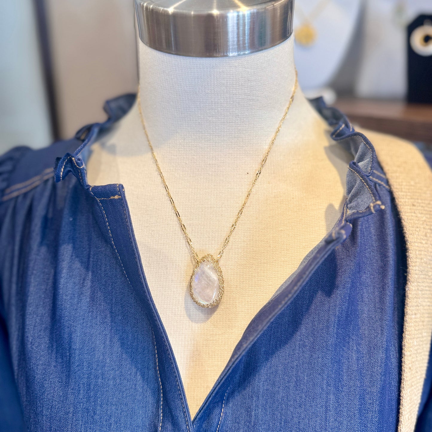 Hand-Crocheted Moonstone ‘Sierra’ Pendant Necklace - Gold Filled