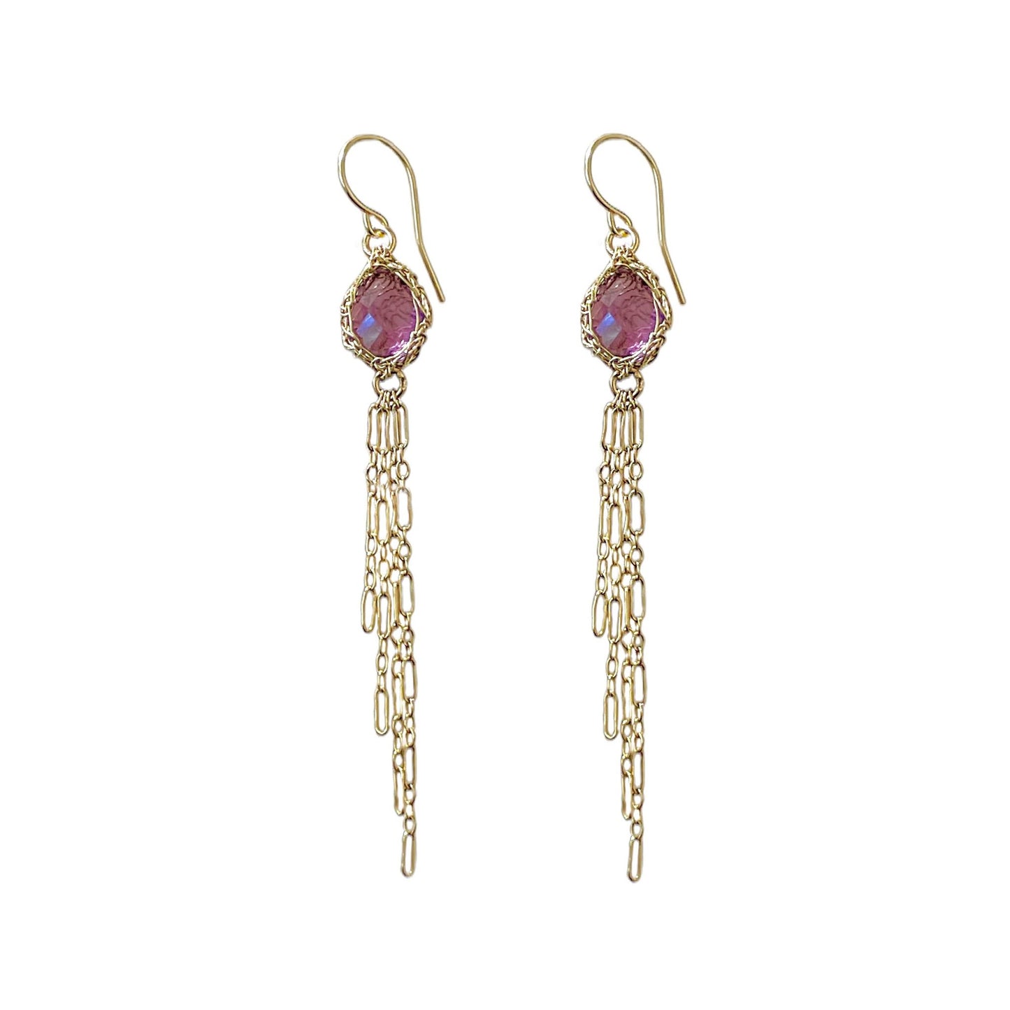 Hand-Crocheted Amethyst ‘Boho Chain’ Drop Earrings - Gold Filled