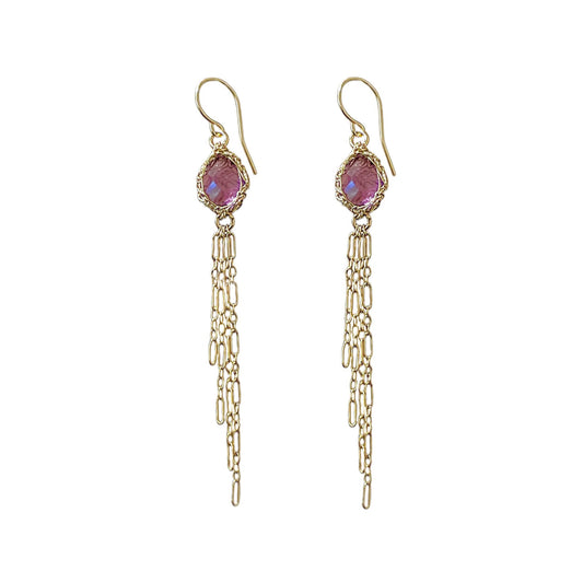 Hand-Crocheted Amethyst ‘Boho Chain’ Drop Earrings - Gold Filled