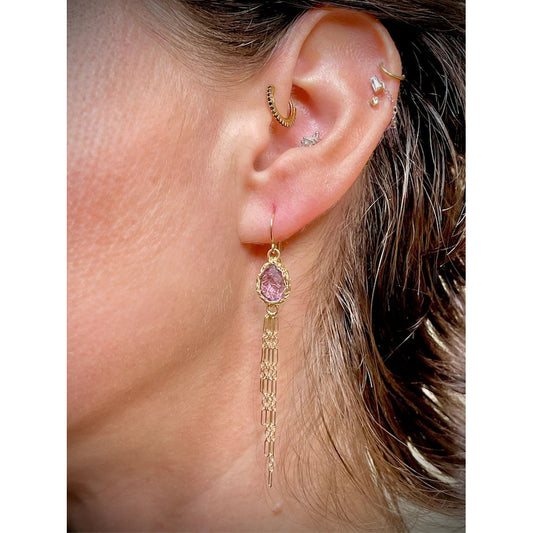 Hand-Crocheted Amethyst ‘Boho Chain’ Drop Earrings - Gold Filled