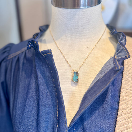 Hand-Crocheted Australian Boulder Opal Linear Pendant Necklace - Gold Filled