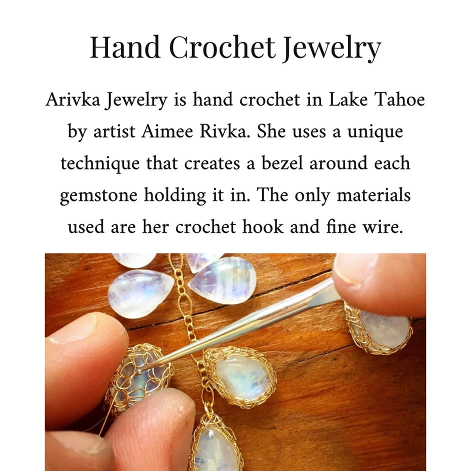 Hand-Crocheted Australian Boulder Opal Linear Pendant Necklace - Gold Filled