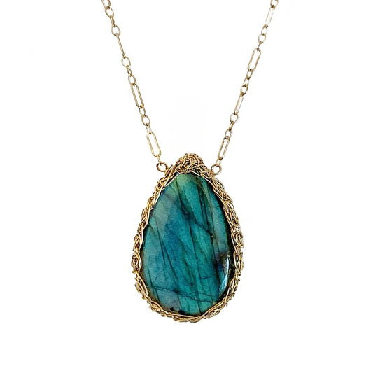 Hand-Crocheted Labradorite ‘Sierra’ Pendant Necklace - Gold Filled