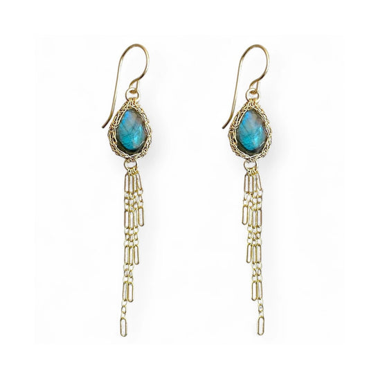 Hand-Crocheted Labradorite ‘Sierra Chain’ Drop Earrings - Gold Filled