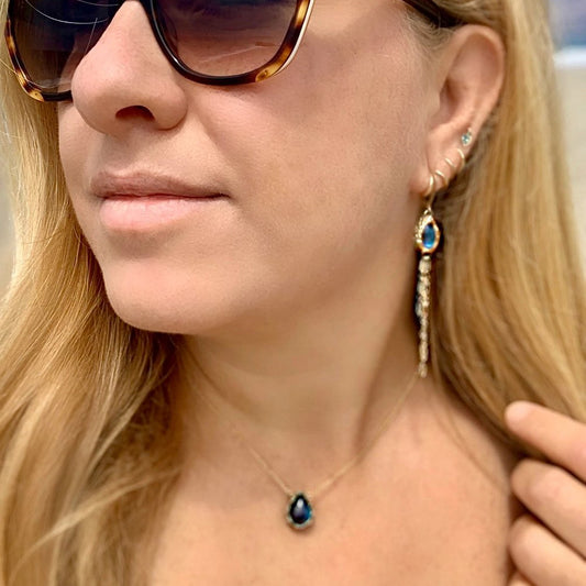 Hand-Crocheted Labradorite ‘Sierra Chain’ Drop Earrings - Gold Filled