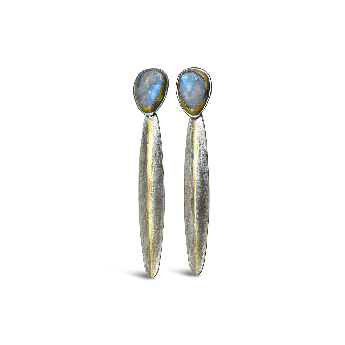 Mixed-Metal 'Split Reed' Post Earrings with Moonstone