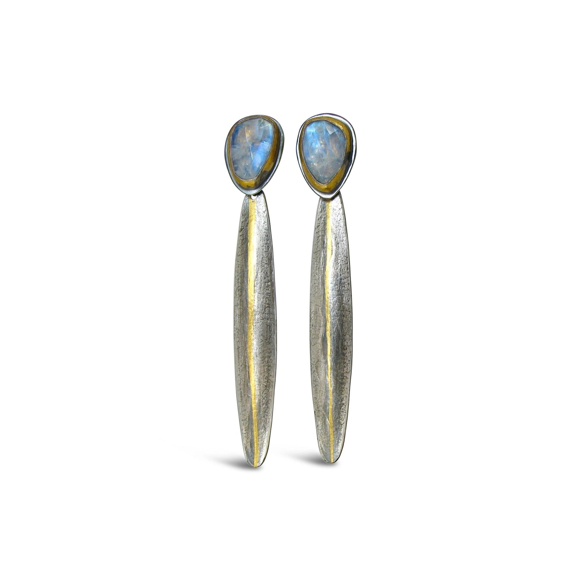 Mixed-Metal 'Split Reed' Post Earrings with Moonstone