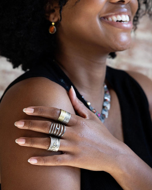 Oxidized Sterling Silver 'Split Rib' Ring with Diamond