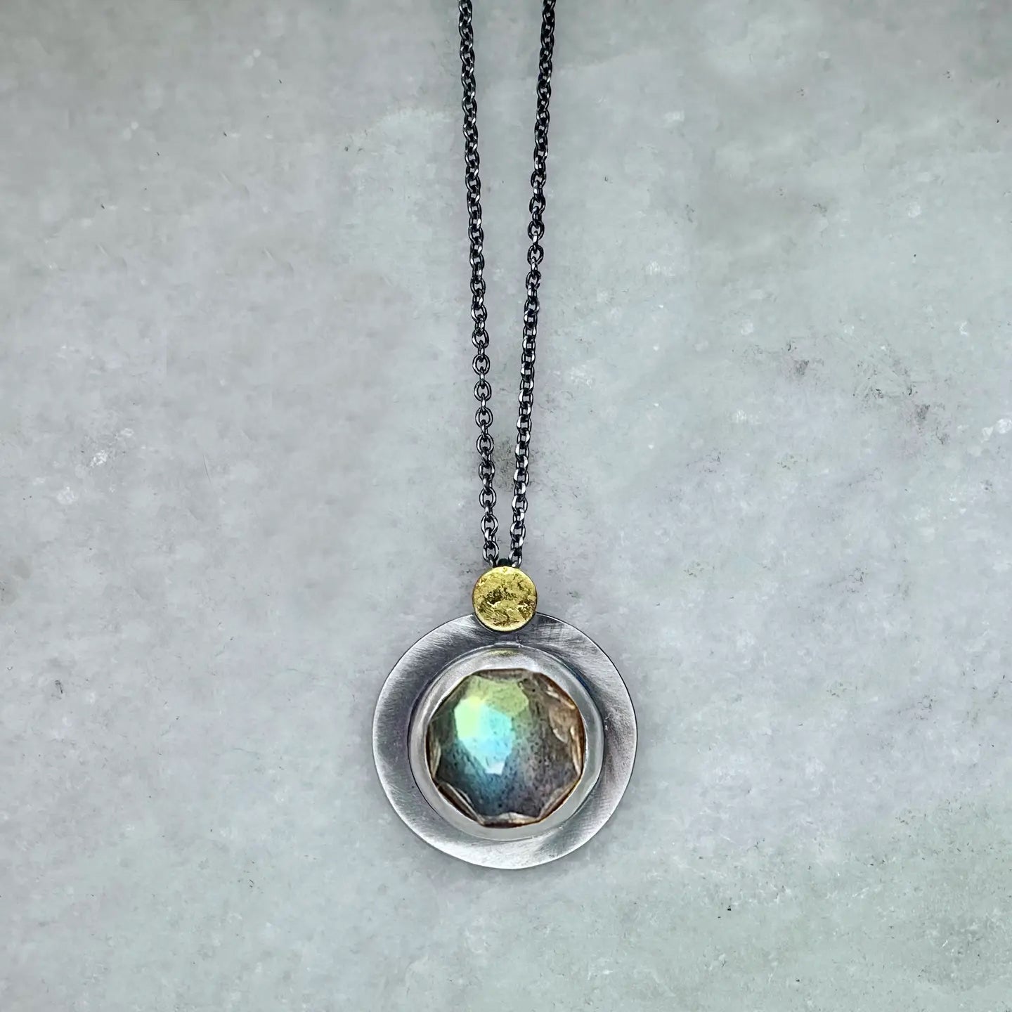Mixed-Metal ‘Round Dot’ Pendant Necklace with Labradorite