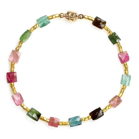 Gold Glass + Multicolor Tourmaline Rectangles Bracelet — Gold Vermeil