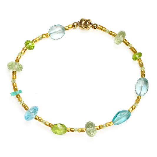 Peridot, Blue Topaz + Prehnite Bracelet — Gold Vermeil