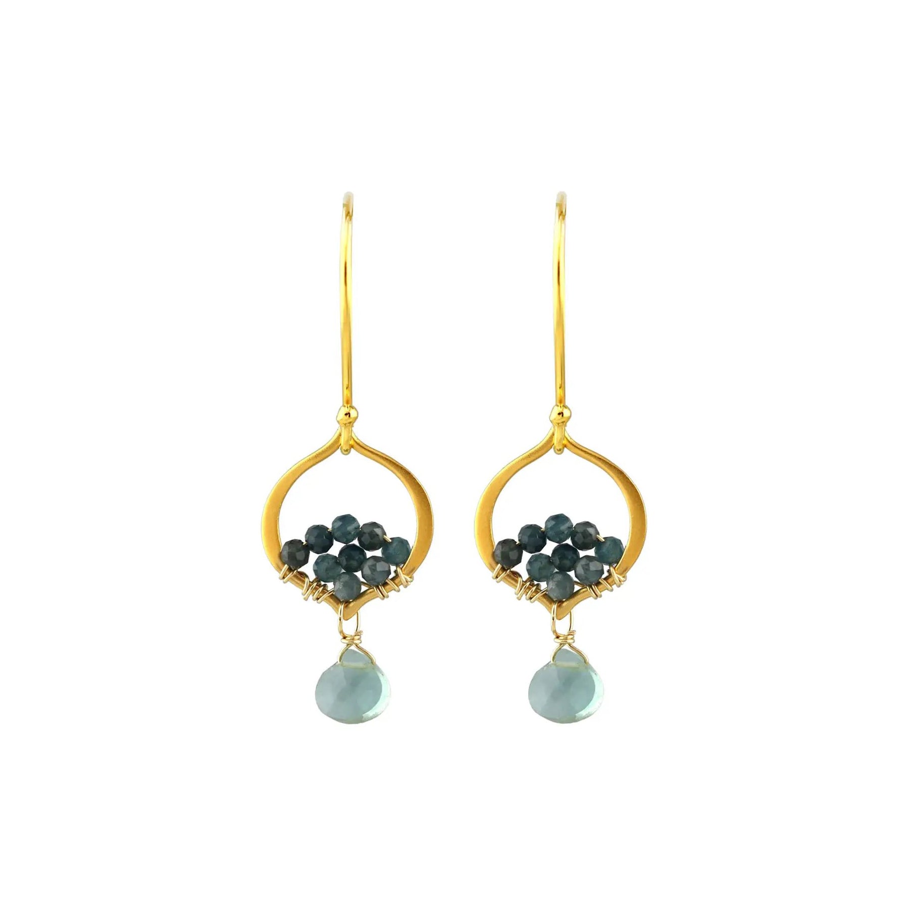 Green Quartz + Grandidierite Mosaic Gem Earrings