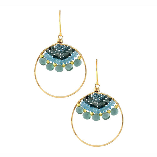 Quartz, Blue Topaz + Grandidierite Mosaic Gem Hoop Earrings